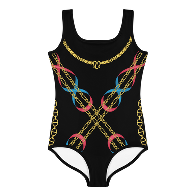Crossed Chain All-Over Print Kids Swimsuit