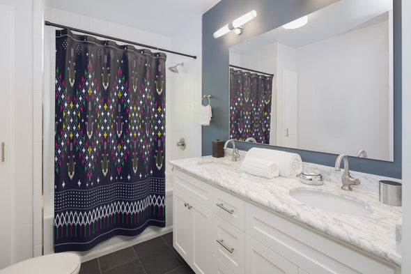 Lao Navy Traditional Textile Shower Curtains