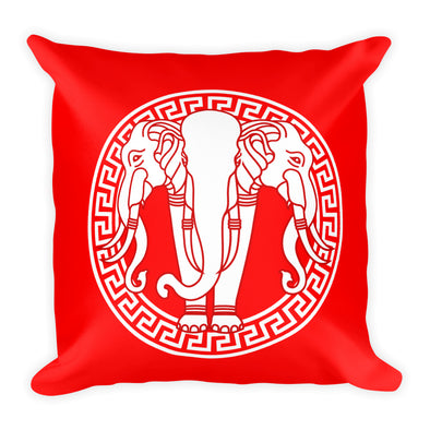 Golden Elephant Red and White Square Pillow