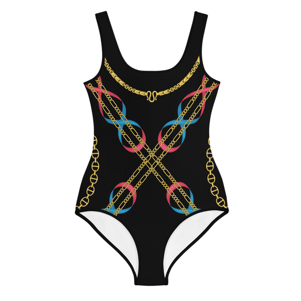 Crossed Chain All-Over Print Youth Swimsuit