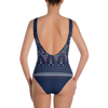 Laos Navy Traditional Pattern One-Piece Swimsuit